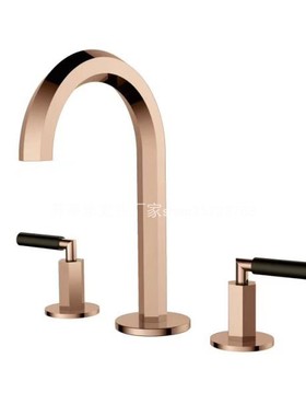 玫瑰金 双把手三件套分体双把面盆龙头全铜台盆三孔龙头30341实拍
