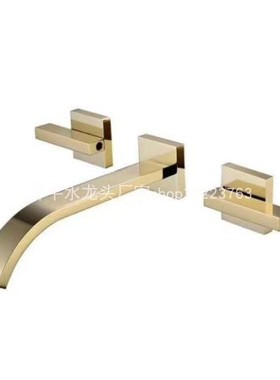 双把连体入墙龙头全铜墙出水 暗装面盆龙头方形拉丝金30631实拍