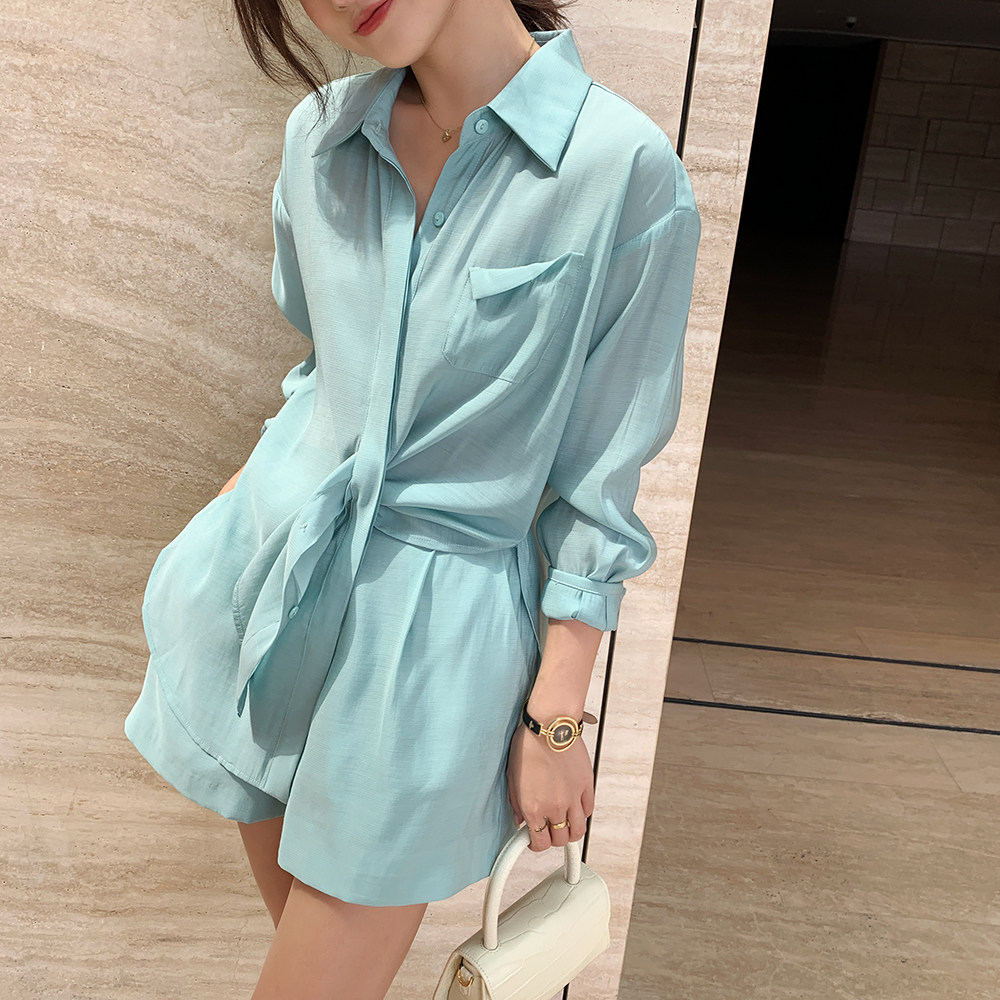 MC曼妙时光薄款防晒衬衫女夏设计感小众短裤套装两件套安娜家anna