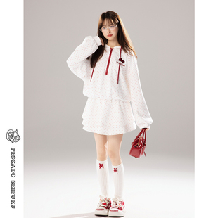 甜鱼少盐[樱桃气泡]波点长袖卫衣连衣裙女2026春秋新款小个子裙子