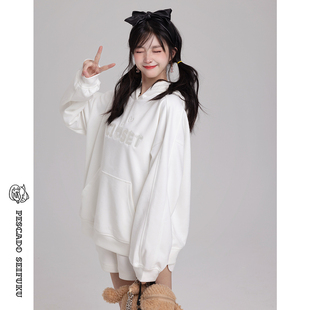 甜美小个子两件套 女春秋2025新款 咸鱼衣橱 麂皮刺绣兔耳卫衣套装