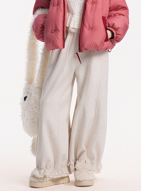 甜鱼少盐[绒卷卷]奶呼呼白色毛呢裤子女冬加厚2025新款羊毛糯米裤