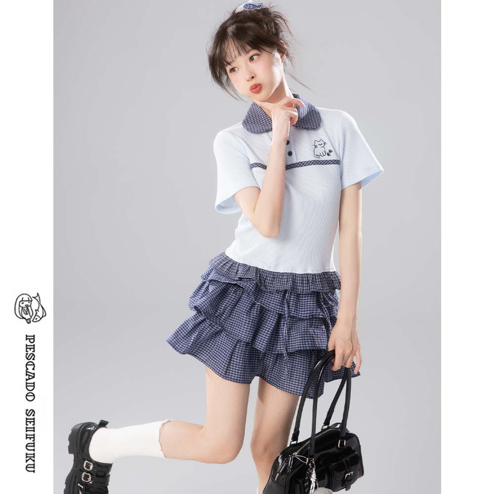 学院风套装女夏小个子POLO衫半裙