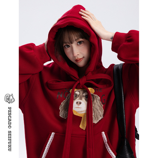 小个子连帽外套 新年加绒红色卫衣女2025新款 甜鱼少盐 瑰野卫衣