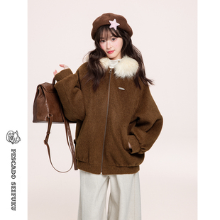 甜鱼少盐[莓可]短款大衣女2025新款冬加厚甜美小个子羊毛毛呢外套