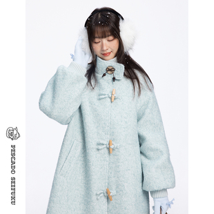 甜鱼少盐 [雪川]圈圈呢大衣女2025新款小个子长款牛角扣毛呢外套