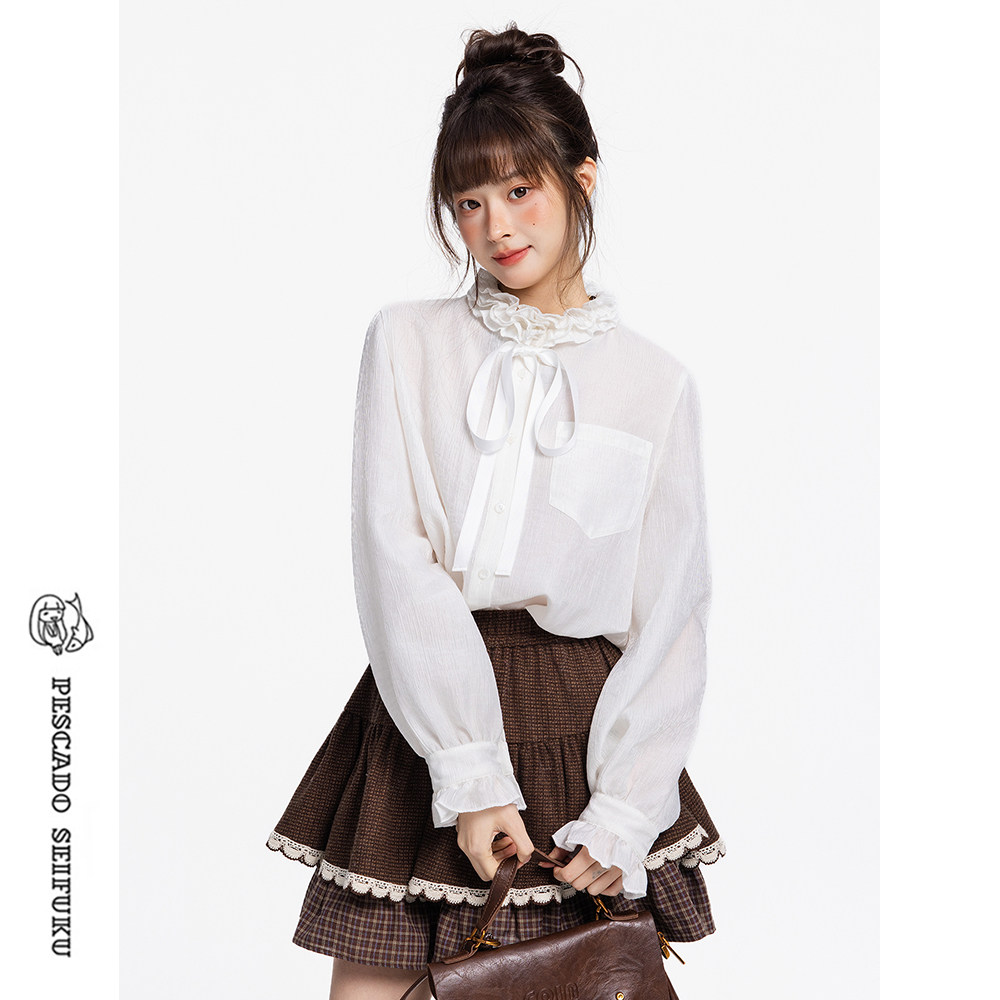 甜鱼少盐[花叙]天丝羊毛白色长袖衬衫女2026新款内搭叠穿微透上衣,女装/女士精品,衬衫,淘宝优惠券,粉丝福利购,淘宝优惠卷