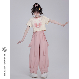 宽松显瘦阔腿裤 咸鱼衣橱 小个子萝卜裤 女秋季 子 粉色蝴蝶结背带裤
