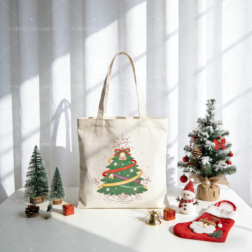 圣诞树印花大容量帆布礼品袋