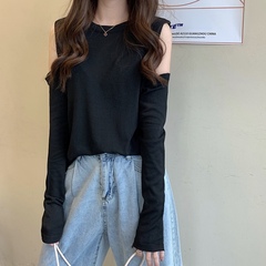 Real shot real price early autumn Korean version ins super hot loose versatile lazy wind machine off shoulder Long Sleeve Shirt