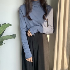 Real shot real price autumn and winter basic versatile solid color half high collar core spun yarn sweater knitted bottoming shirt for women