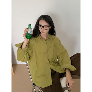 秋冬新款百搭显瘦加厚polo领长袖衬衫女港味复古宽松上衣洋气衬衣