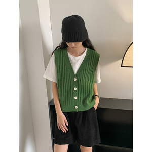韩版百搭显瘦洋气针织马甲背心女秋季新款叠穿单排扣v领马夹chic