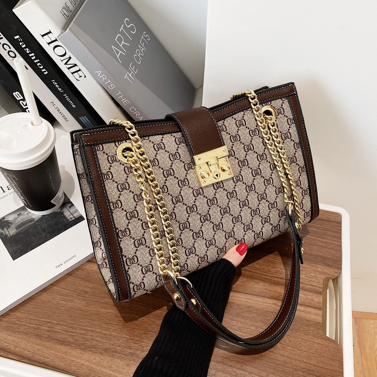 通勤大容量老花托特包链条包