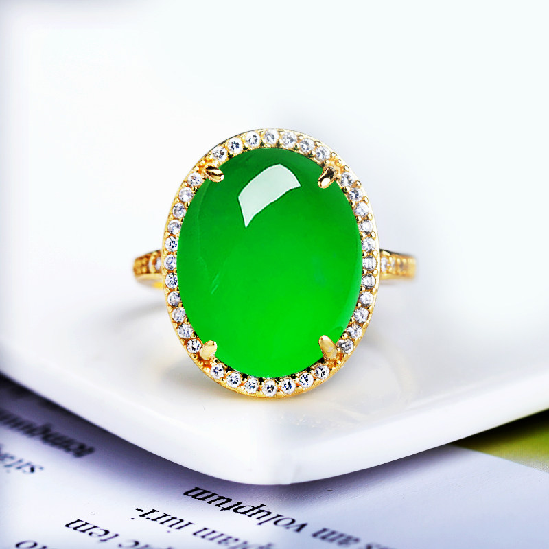 戒指空托男S925银翡翠镶嵌蜜蜡玉