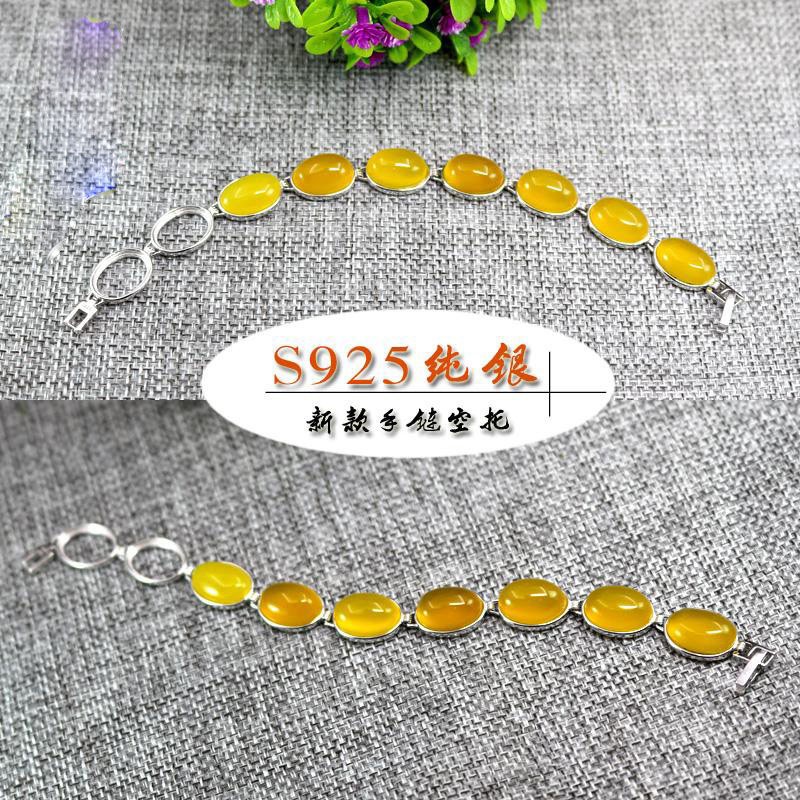 s925纯银手链空托diy绿松石银饰