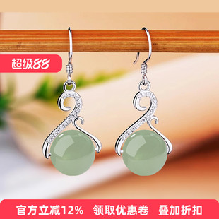 通体S925纯银材质耳环空托DIY镶嵌翡翠玉石珍珠圆珠子耳坠银托女