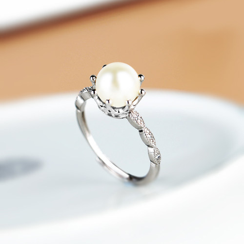 925银戒指空托镶嵌圆珠珍珠戒托