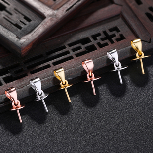 S925纯银吊坠扣女纯银扣子针式平头扣玉坠翡翠蜜蜡桶珠扣头纯银扣