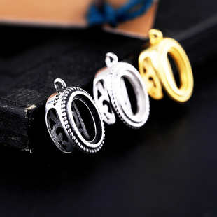 S925纯银手饰配件镶嵌碧玉翡翠蜜蜡绿松石银饰手链空托diy女款6*8