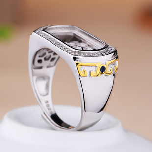 S925纯银戒指空托马鞍托镶嵌玉石翡翠绿松石活口银饰空托9*15男款