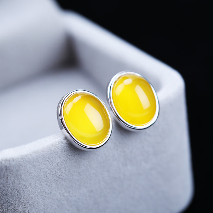 S925纯银耳钉空托镶嵌蜜蜡松石耳钉托 9*11 11*13 8*10 10*12 7*9