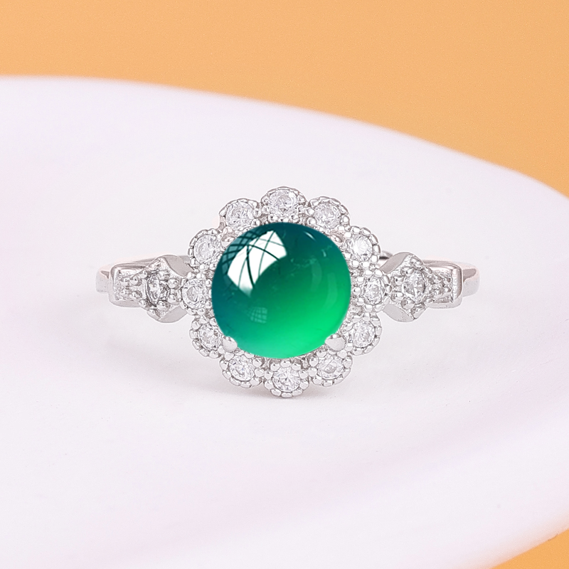 通体S925纯银戒指空托镶嵌绿松石翡翠蜜蜡宝石圆形戒托银饰品6*6