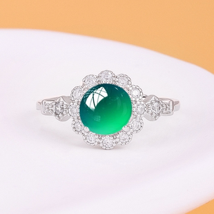 通体S925纯银戒指空托镶嵌绿松石翡翠蜜蜡宝石圆形戒托银饰品6*6