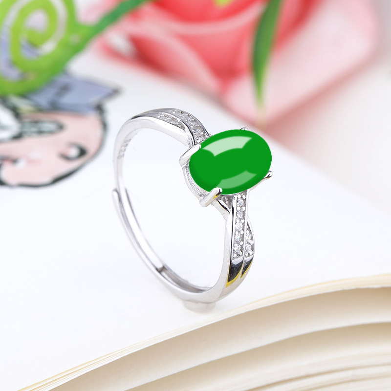 通体S925纯银戒指空托日韩简约秀气女镶嵌玉石翡翠diy手工戒托6*8