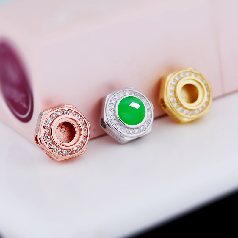 纯银手工制作蜜蜡镶嵌绿松石