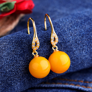 DIY耳环空托S925纯银耳坠耳环钩耳环托镶嵌蜜蜡琥珀珍珠圆珠耳托