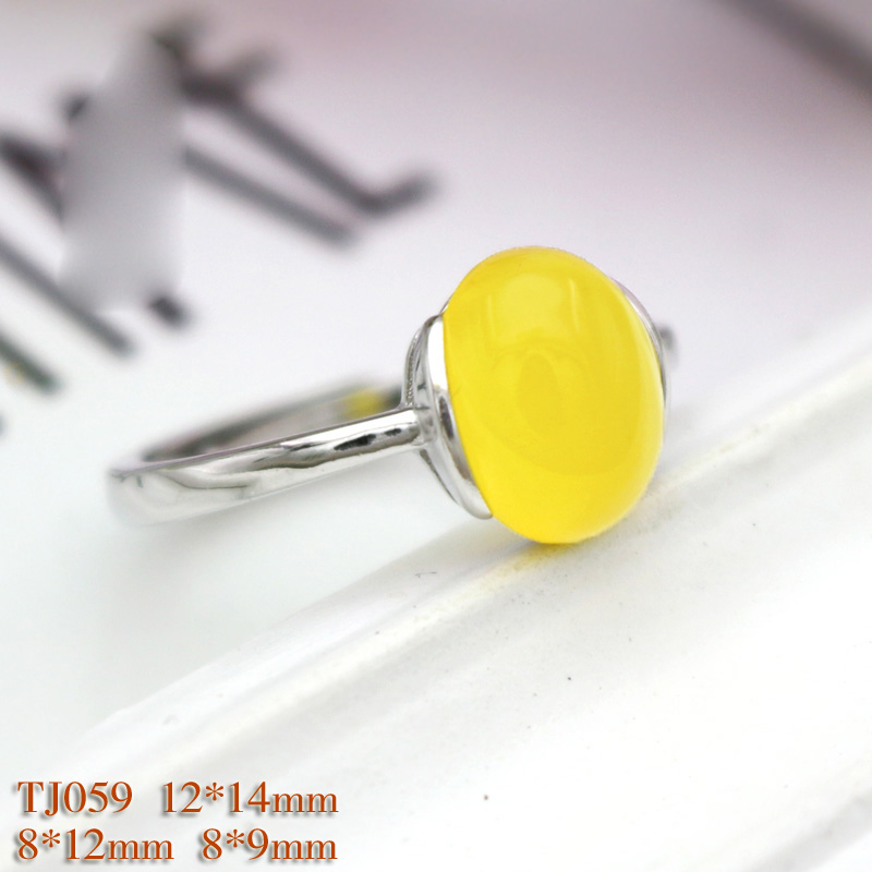 纯银镶嵌蜜蜡琥珀戒指空托