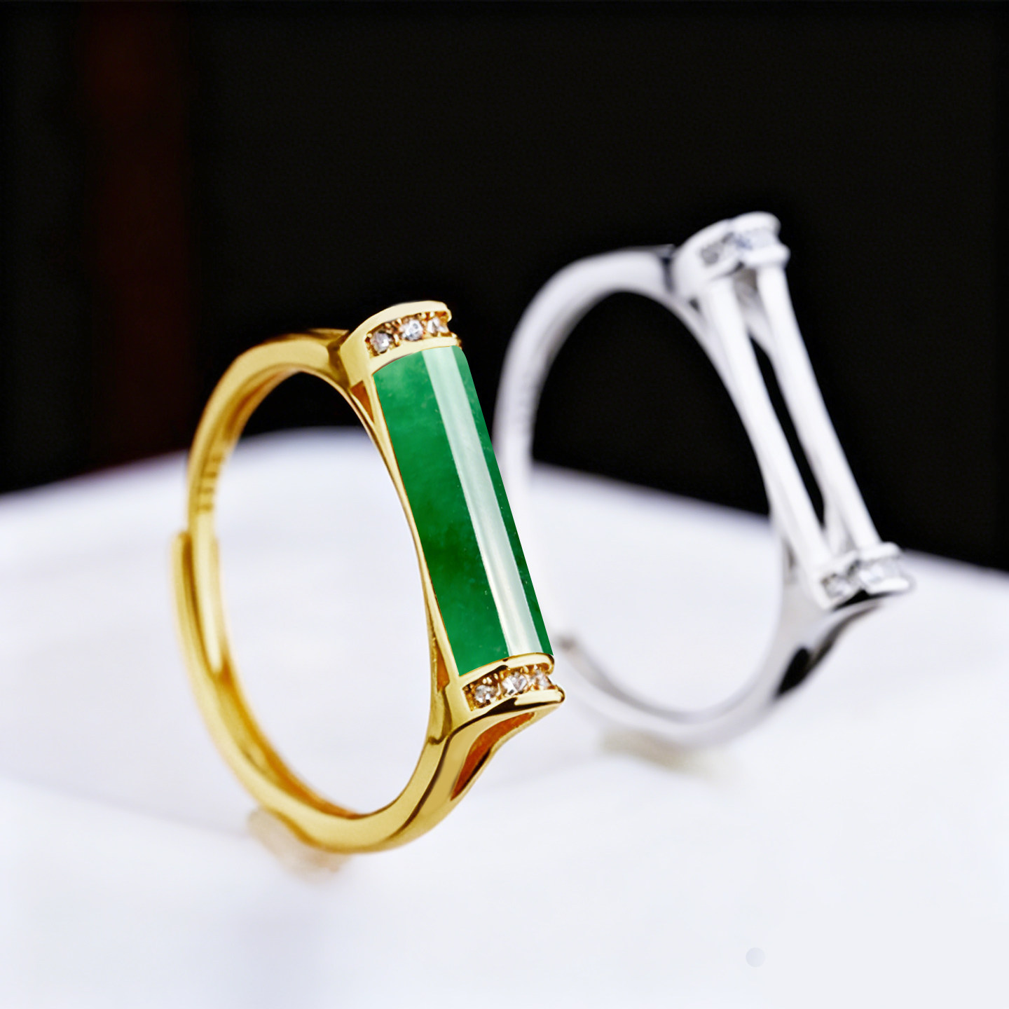 S925纯银戒指空托镶嵌翡翠玉石半圆柱形宝石戒面戒托男女3.7*11.9