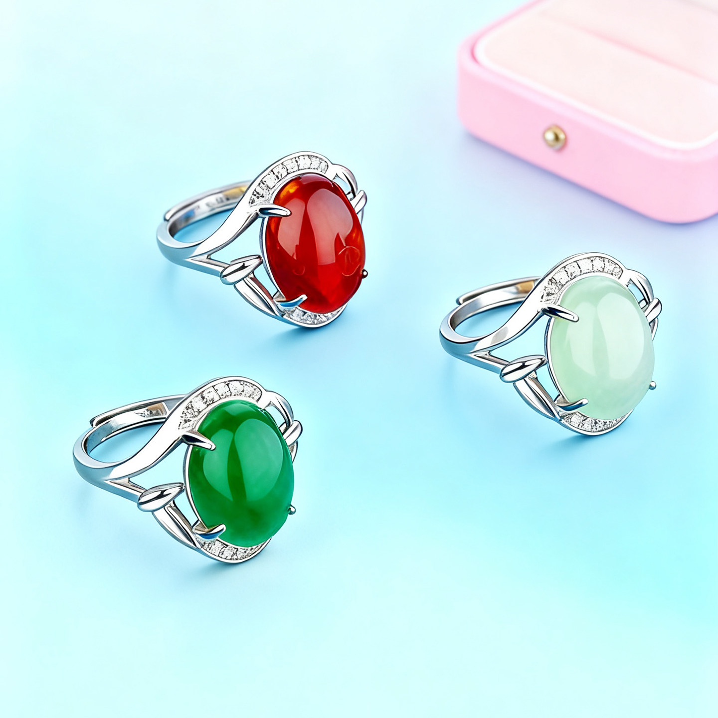 新款S925纯银戒指空托和田玉石翡翠宝石戒面diy镶嵌戒托女10*14