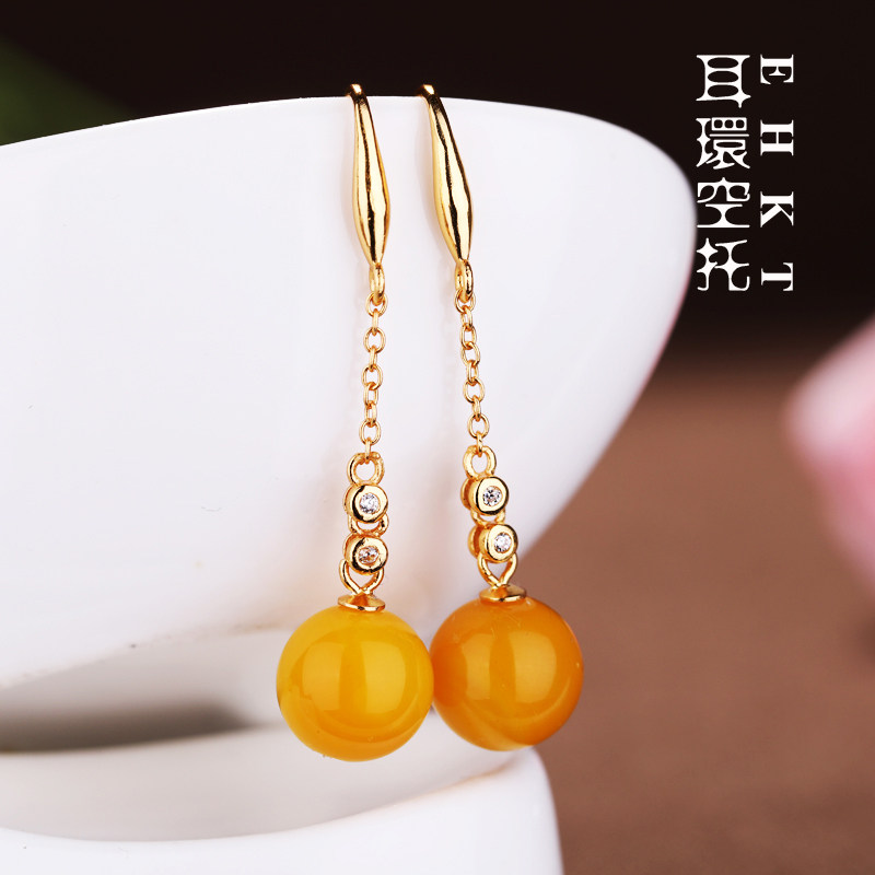 925银耳环空托女diy托琥珀蜜蜡
