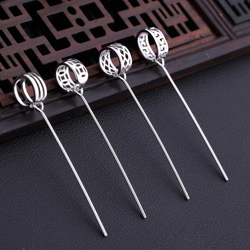 s925纯银吊坠扣头diy镶嵌蜜蜡玉石银夹扣子翡翠玉坠银扣头针式女