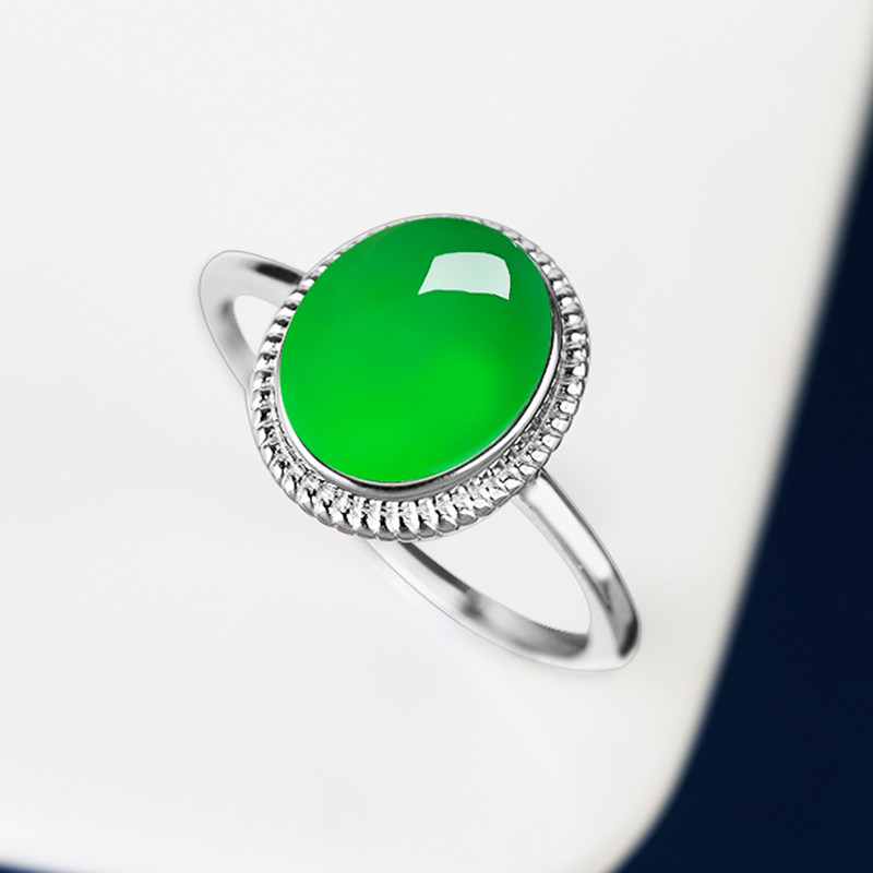 铂银满楼925银镶嵌玉石戒面戒托