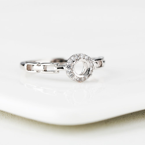 纯银戒指空托日韩镶嵌翡翠戒托女