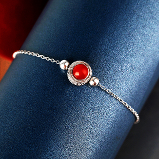 S925纯银手链空托配件女diy镶嵌翡翠碧玉和田玉石蜜蜡手链银托6*6