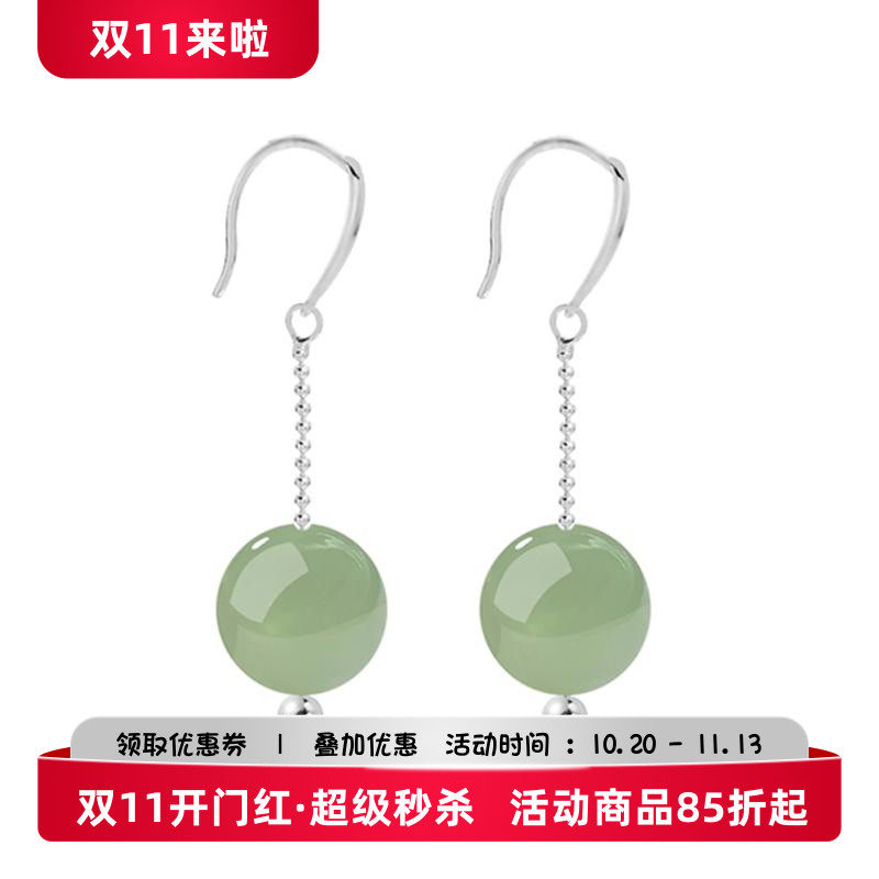 新款S925纯银空托耳线翡翠耳环