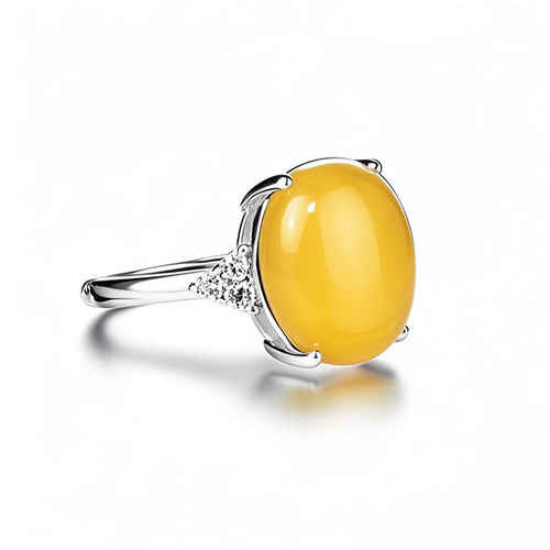 S925纯银戒指空托琥珀镶嵌绿松石