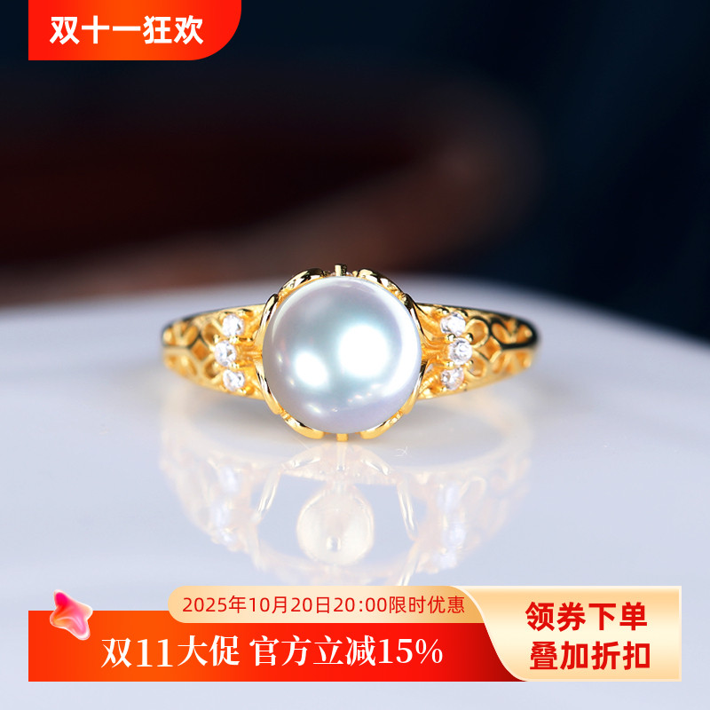 S925纯银戒指空托韩版镶嵌珍珠蜜蜡圆珠开口女士戒指托7 8 9珠子