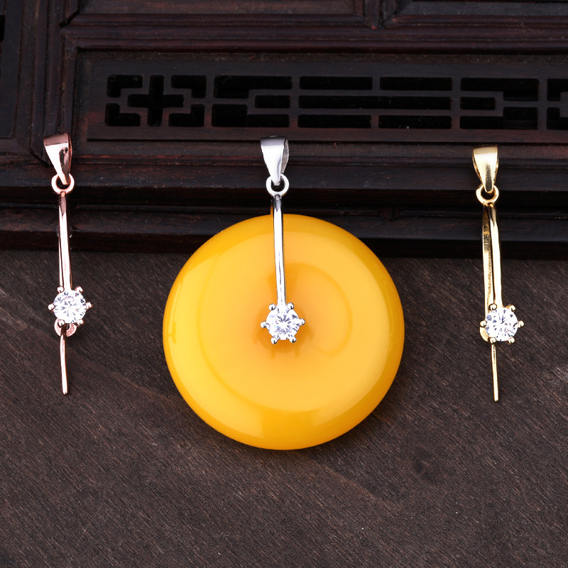 S925纯银吊坠扣银扣头配件女 平安石扣diy玉坠翡翠玉器扣子银夹扣