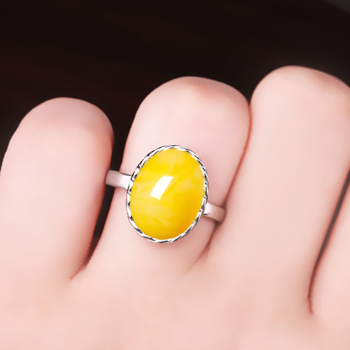 s925纯银戒指空托开口女琥珀蜜蜡
