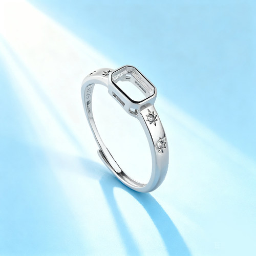 通体标准S925纯银戒指空托长方形