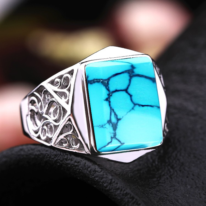 S925纯银男戒指空托镶嵌绿松石蜜蜡个性方戒托 11*14  13*16