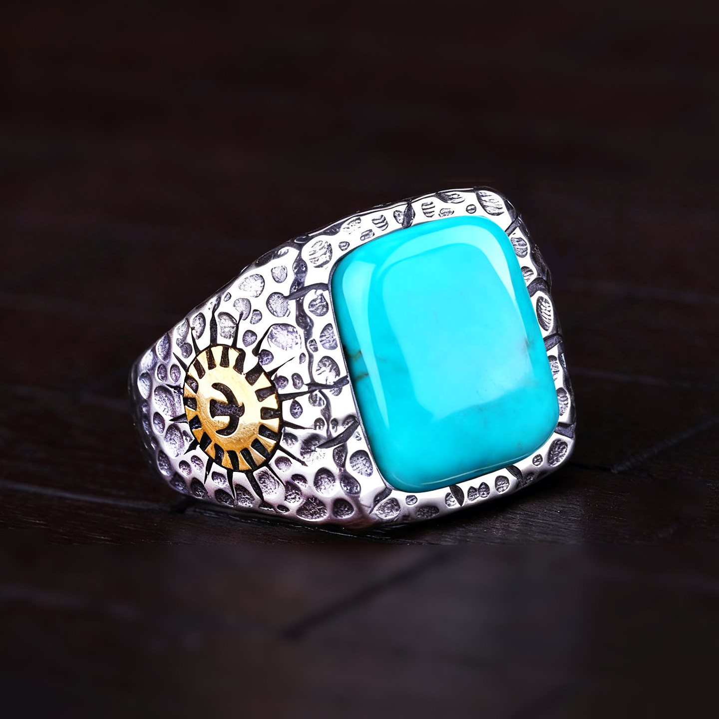 新S925纯银戒指空托方形镶嵌绿松石南红蜜蜡琥珀翡翠戒托男10*12