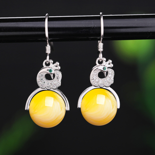 S925纯银耳环空托镶嵌蜜蜡珍珠圆珠耳饰耳坠空托DIY8 9  10圆珠子