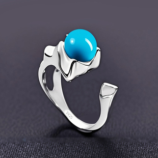 S925纯银戒指空托男女通用镶嵌绿松石南红玉石蜜蜡琥珀圆珠子戒托