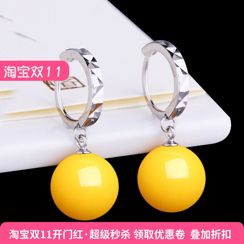 S925纯银耳环空托女款镶嵌蜜蜡珍珠琥珀圆珠耳饰耳坠耳环空托配件